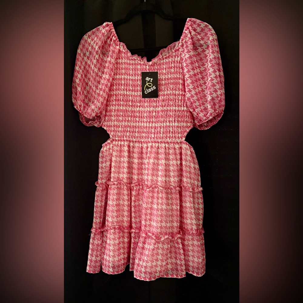 Art Class Pink Houndstooth Casual Dress